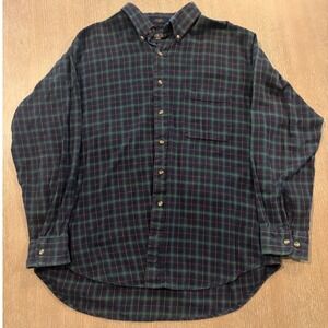 Shaver Lake Mens XL‎ Flannel Shirt Green Navy Blue Plaid Cotton Button Down Long